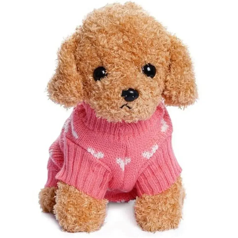 Pink Dog & Cat Sweater Knitted Heart Puppy Pullover Warm Soft Holidays Clothes - Picture 7 of 9